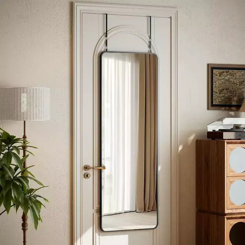 Miroir pleine longueur 14x48 noir, cadre en alliage d'aluminium avec crochets réglables pour dortoir