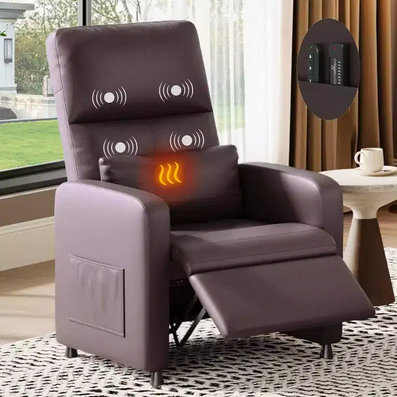 Fauteuil inclinable électrique avec massage, chaleur, poches de rangement et USB, fauteuil de cinéma maison en similicuir