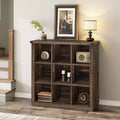9 Cube Storage Organizer Bookshelf, 4 Tier Farmhouse Horizontal Bookcase, 37.4 Inch Wood Storage Bookcase for Entryway, Long Low Bookshelves
