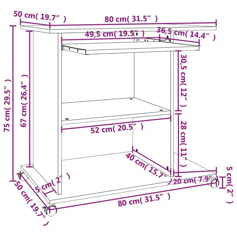Bureau informatique, table de bureau à domicile avec étagère en bois d'ingénierie