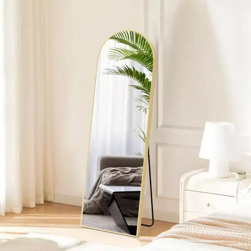 Miroir arqué doré 59,1x15,8 - Verre nano incassable et cadre en aluminium avec support. Pour une utilisation au sol, murale ou en appui.