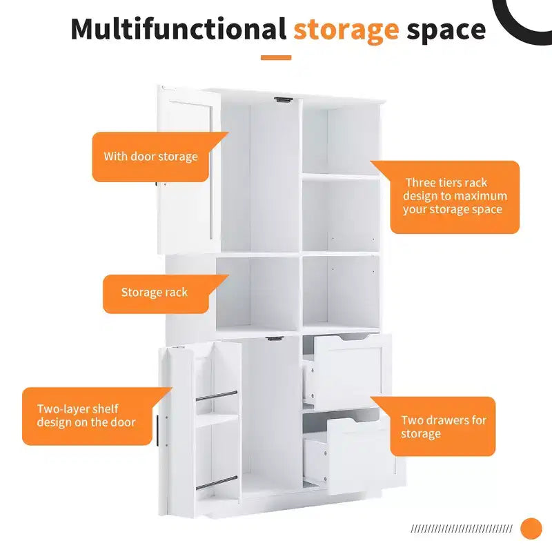 Meuble de Rangement Salle de Bain Autoportant 157 cm avec Portes et Tiroirs, Multiples Espaces de Rangement, Étagère Ouverte et Étagère Réglable, Blanc
