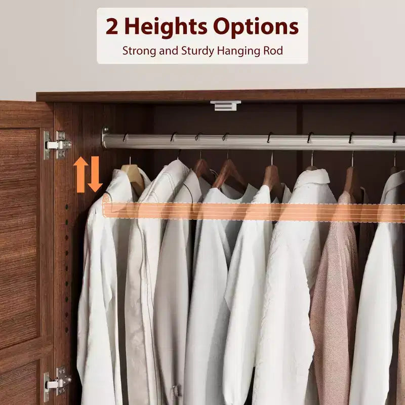 Armoire de rangement avec 4 portes, 183 cm, en bois, avec tringle, meuble de rangement autonome pour vêtements