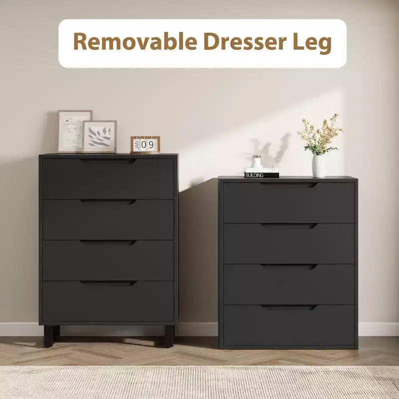 Commode de Chambre à 4 Tiroirs, Commode Haute de 105 cm, Armoire à Tiroirs Verticale Autoportante avec Rangement, Coffre de Rangement en Bois