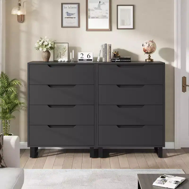 Commode de Chambre à 4 Tiroirs, Commode Haute de 105 cm, Armoire à Tiroirs Verticale Autoportante avec Rangement, Coffre de Rangement en Bois