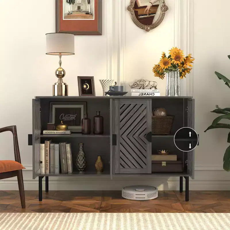 Meuble de rangement buffet avec 4 portes creuses, buffet d'appoint moderne avec étagères réglables et poignée en métal, bahut pour salon Bleu marine