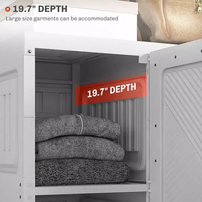 Armoire Portable, Organisateur de Rangement Pliable pour Vêtements avec 6 Compartiments, Portes Magnétiques, Montage Facile