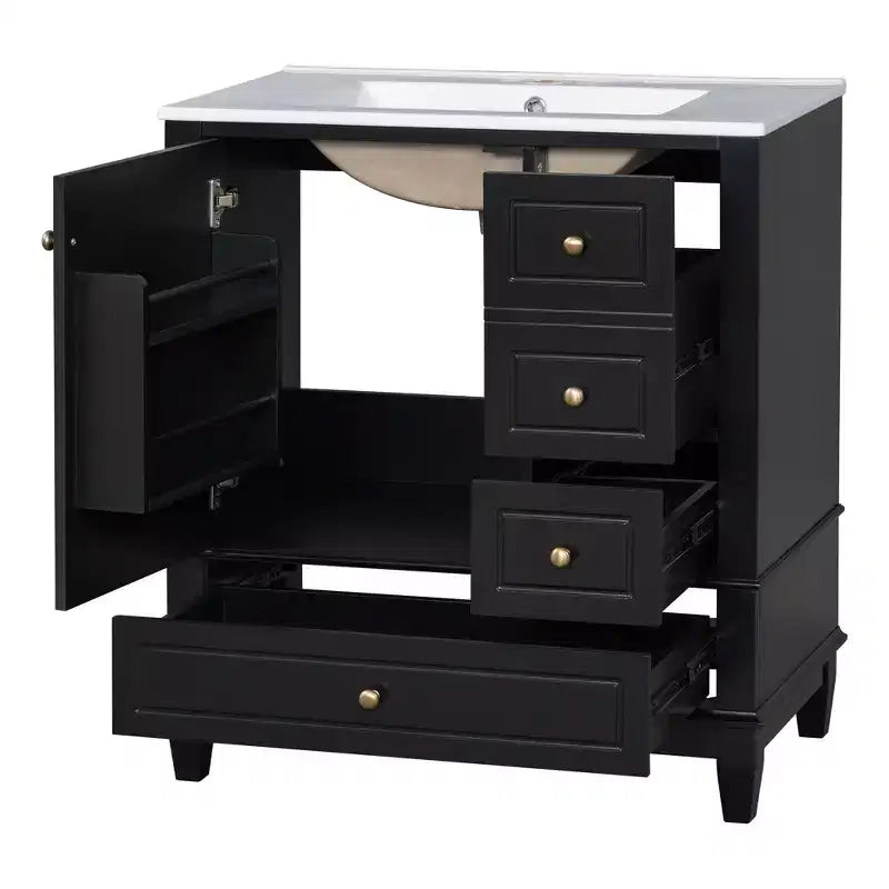 Meuble sous-vasque 30", Meuble de salle de bain avec tiroirs et étagère, Meuble sous-vasque simple