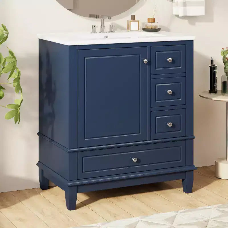 Meuble sous-vasque 30", Meuble de salle de bain avec tiroirs et étagère, Meuble sous-vasque simple