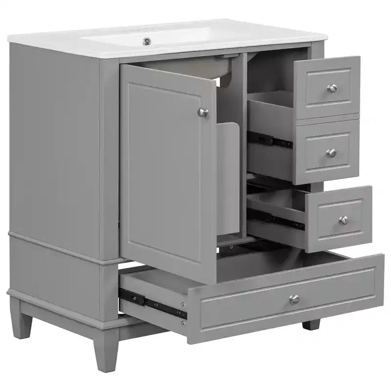 Meuble sous-vasque 30", Meuble de salle de bain avec tiroirs et étagère, Meuble sous-vasque simple