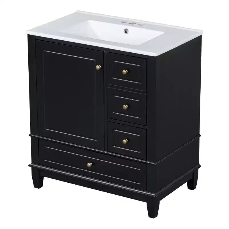 Meuble sous-vasque 30", Meuble de salle de bain avec tiroirs et étagère, Meuble sous-vasque simple