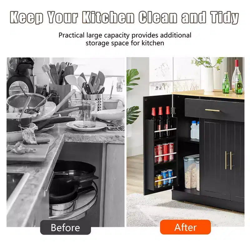 Îlot de cuisine moderne avec tiroirs, poubelle inclinable, îlots de rangement de cuisine avec étagères réglables pour la cuisine et la salle à manger