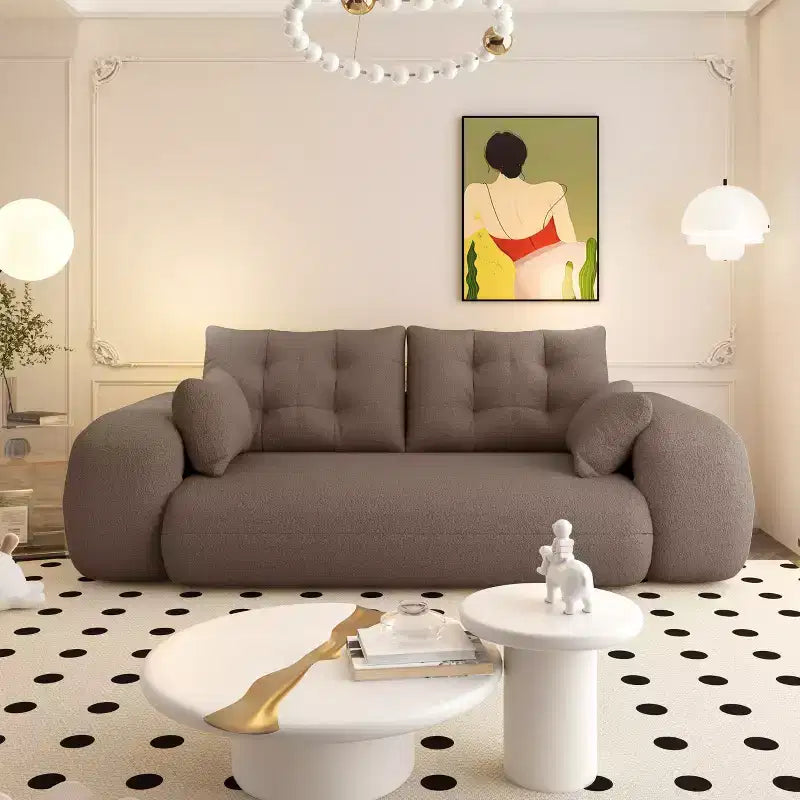 MAYEERTY 78.7 Multifunctional Foldable Sofa Bed, 3-in-1 Teddy Fabric Foam Filled Sleepder Sofa Bed Brown