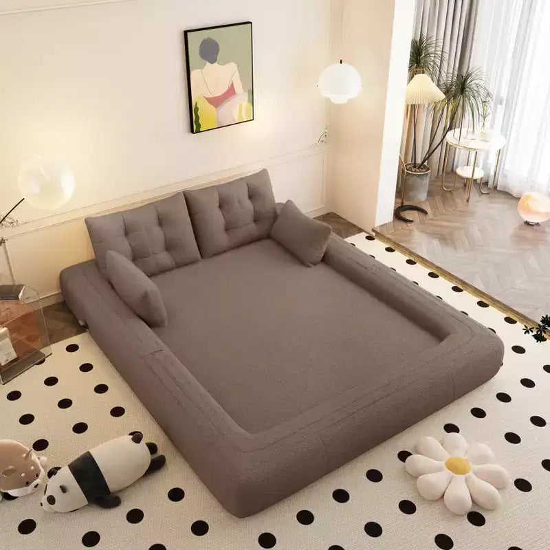 Canapé-lit multifonctionnel pliable, canapé-lit 3-en-1 en tissu Teddy rembourré de mousse marron