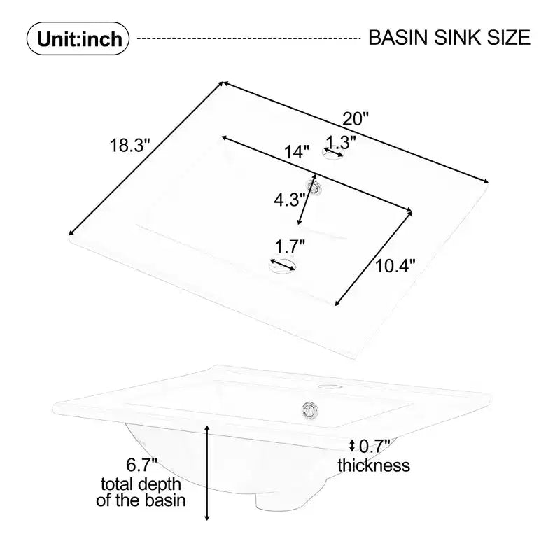 Ensemble meuble-lavabo 20" pour petite salle de bain, meuble de rangement de salle de bain avec étagère, meuble-lavabo à lavabo simple