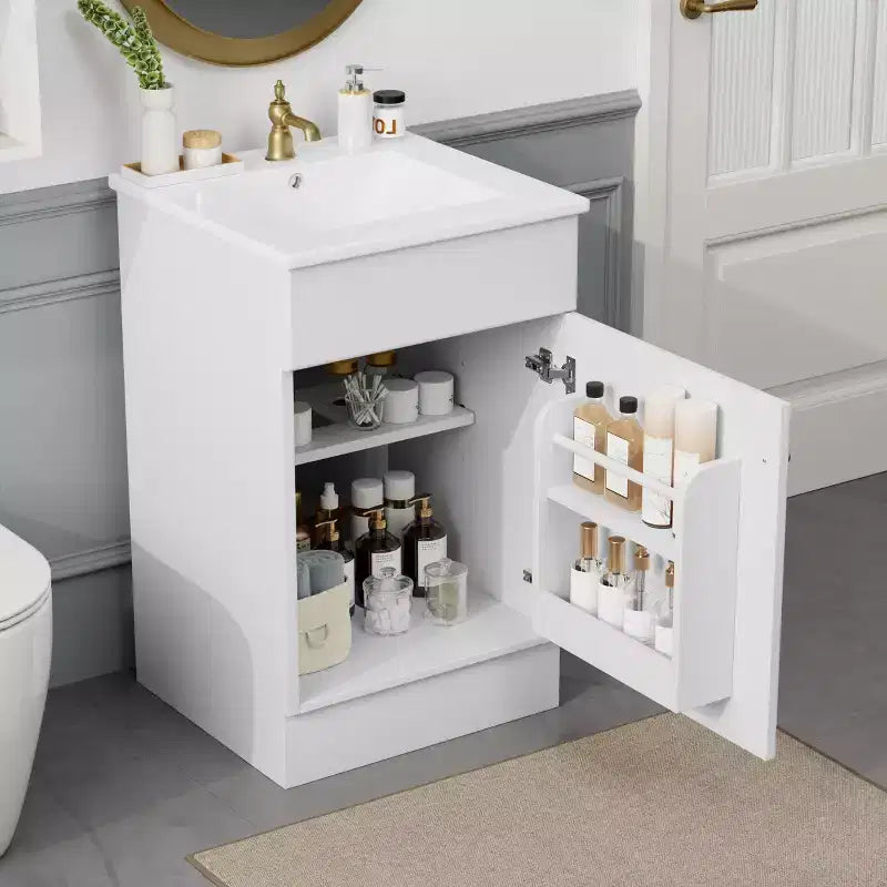 Ensemble meuble-lavabo 20" pour petite salle de bain, meuble de rangement de salle de bain avec étagère, meuble-lavabo à lavabo simple