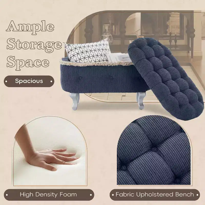 Banc de rangement ottoman rétro bout de lit avec franges, ottoman capitonné élégant pour chambre et salon, capacité de 136 kg