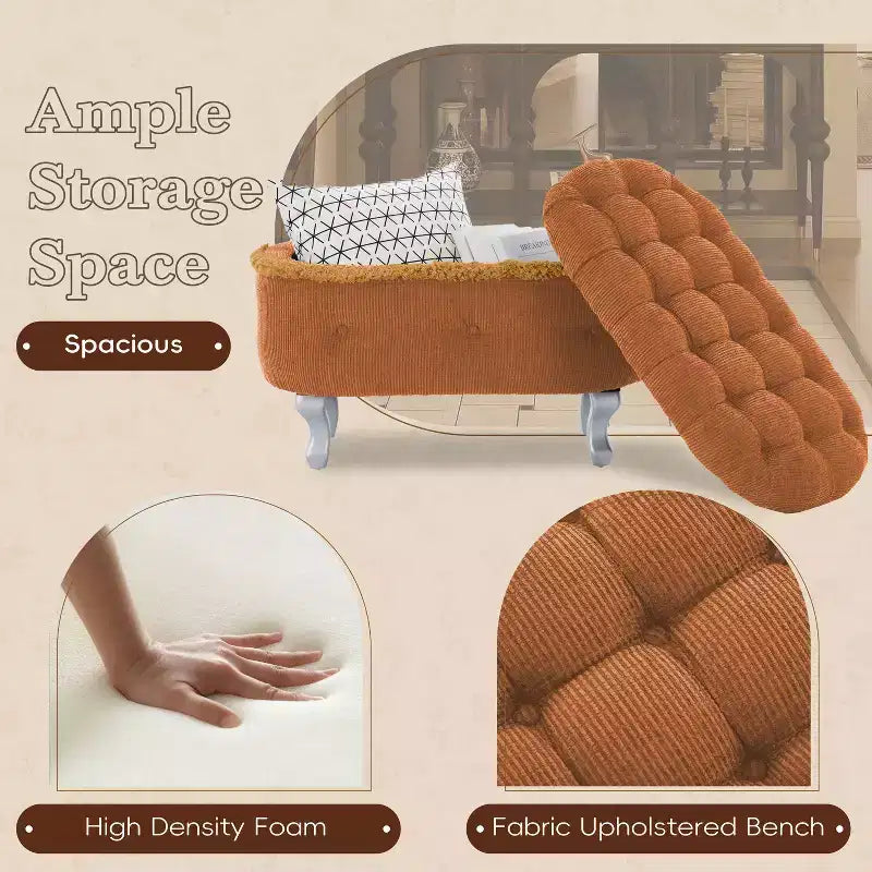 Banc de rangement ottoman rétro bout de lit avec franges, ottoman capitonné élégant pour chambre et salon, capacité de 136 kg