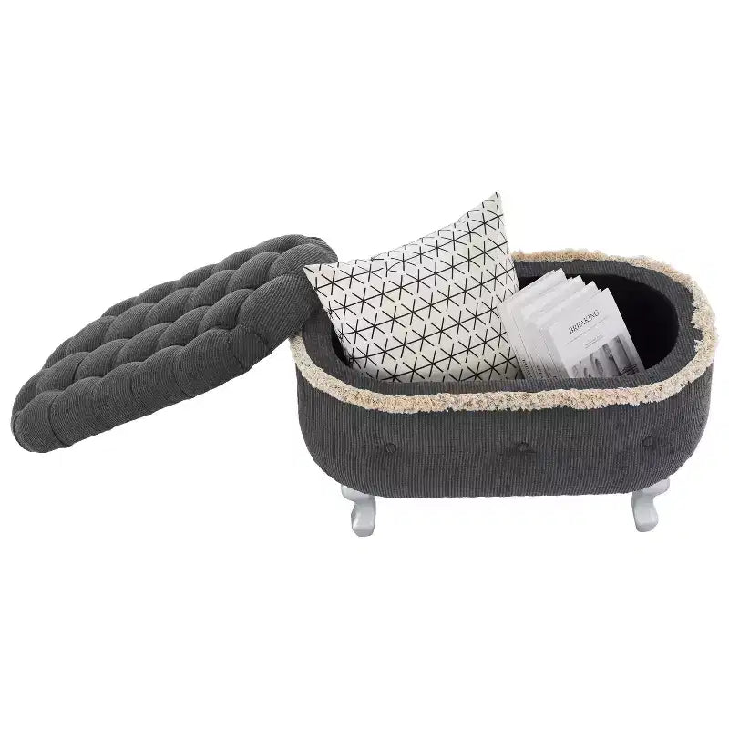 Banc de rangement ottoman rétro bout de lit avec franges, ottoman capitonné élégant pour chambre et salon, capacité de 136 kg