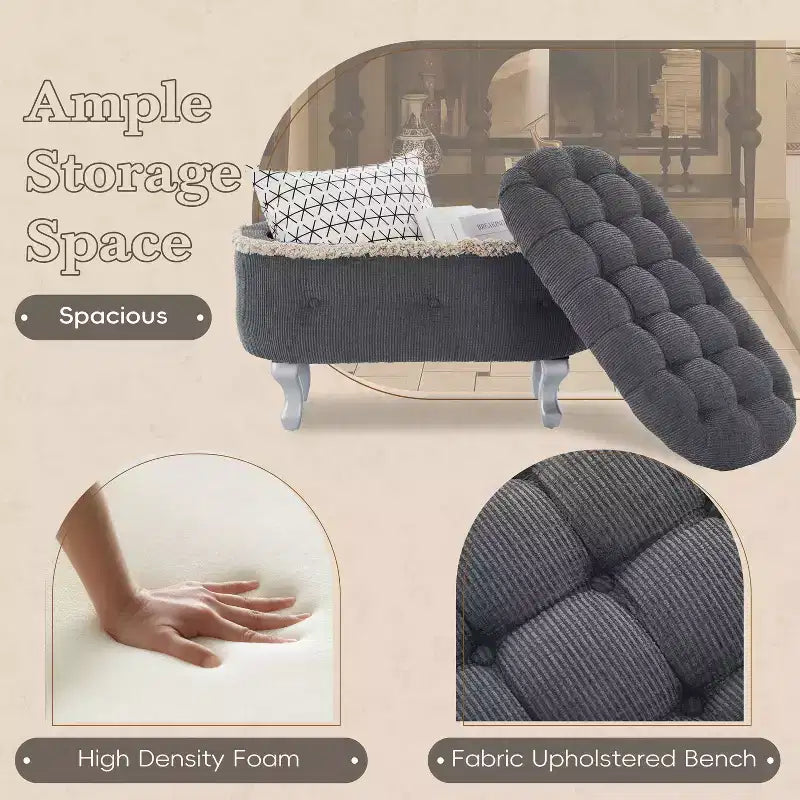 Banc de rangement ottoman rétro bout de lit avec franges, ottoman capitonné élégant pour chambre et salon, capacité de 136 kg