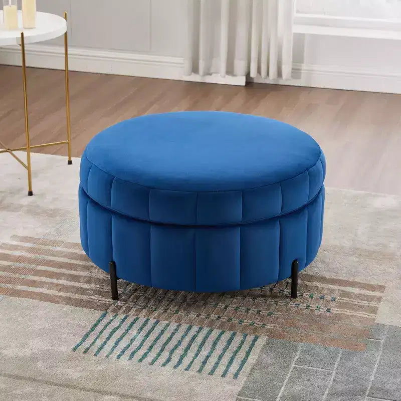 Pouf ottoman rond avec couvercle réversible, pouf ottoman de salon en velours de luxe, repose-pieds d'appoint, capacité de 125 kg