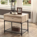 Tables d'appoint à tiroir et étagère un niveau, chêne et noir sablé : Aucun assemblage, rangement ouvert