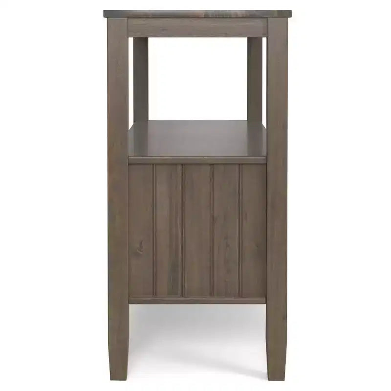 Console avec rangement marron fumé, table de canapé avec étagères fixes, cadre en pin