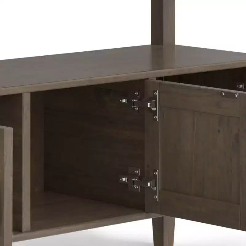 Console avec rangement marron fumé, table de canapé avec étagères fixes, cadre en pin