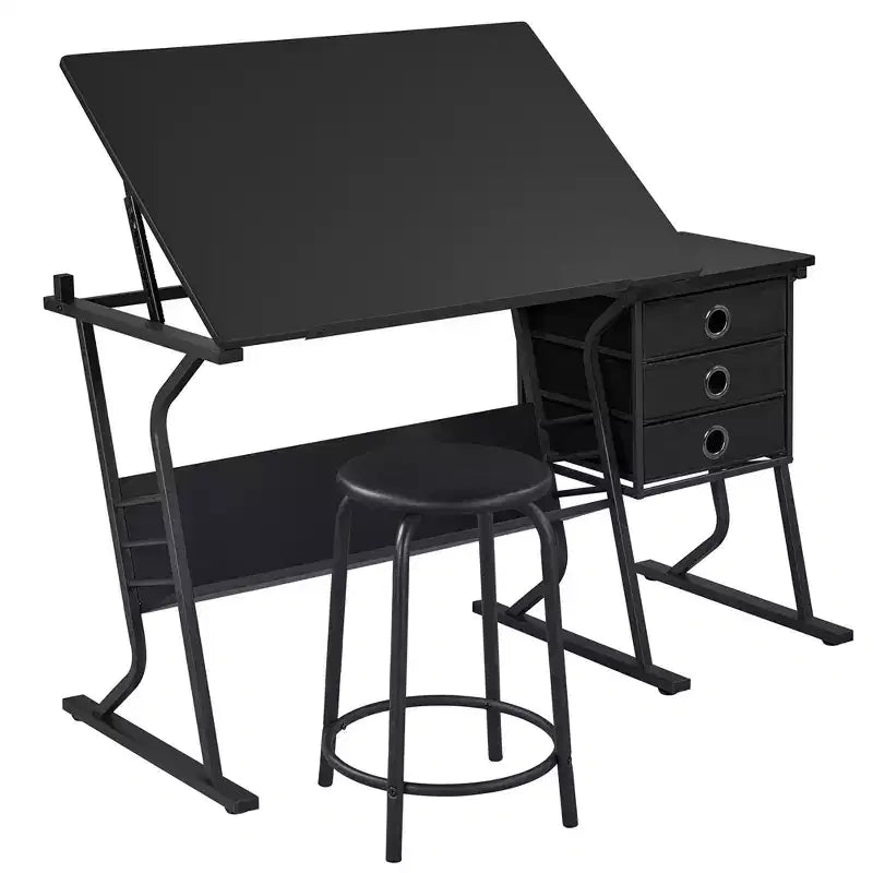 Yaheetech adjustable Drafting Table & Stool Set Black