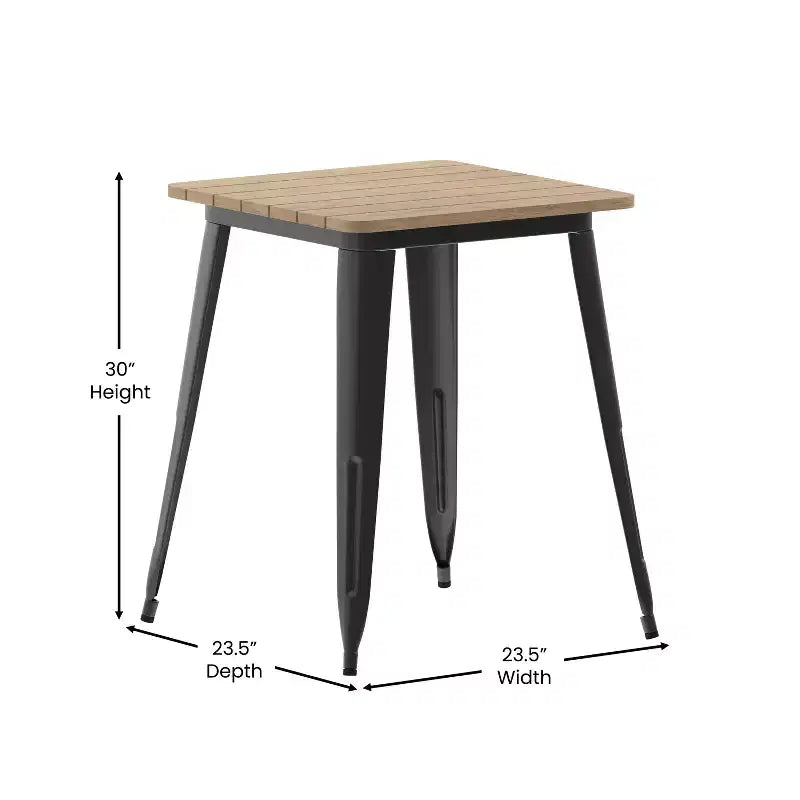 Table à manger intérieure/extérieure, plateau carré en polyrésine tout temps de 23,75 po avec base en acier