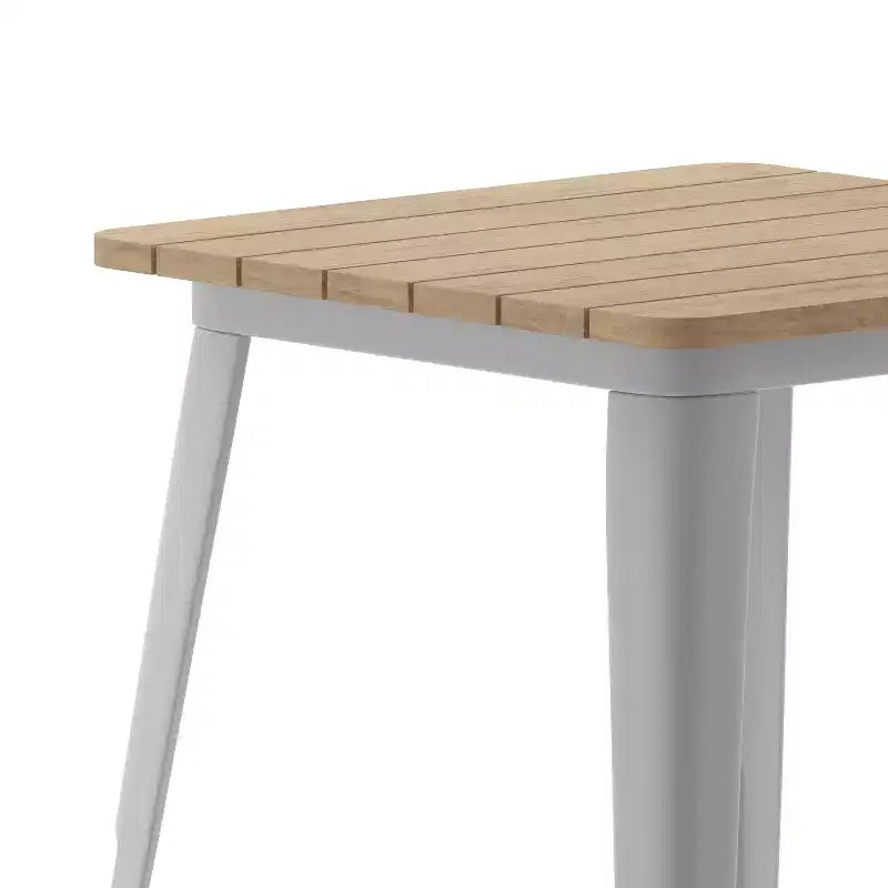 Table à manger intérieure/extérieure, plateau carré en polyrésine tout temps de 23,75 po avec base en acier