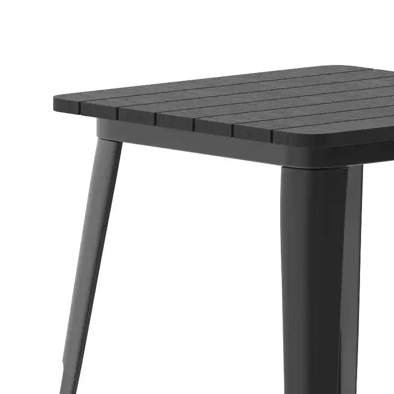 Table à manger intérieure/extérieure, plateau carré en polyrésine tout temps de 23,75 po avec base en acier