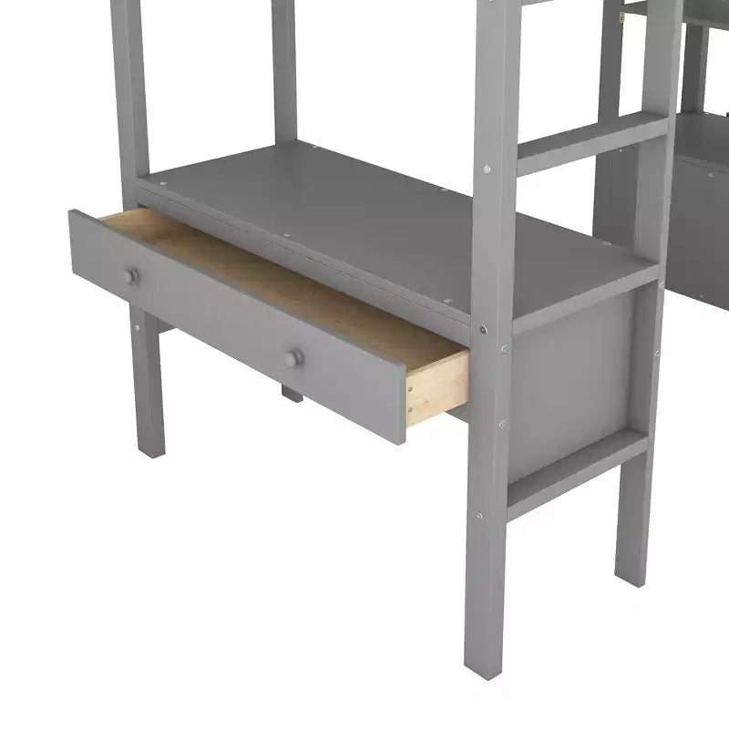 Lit mezzanine avec bureau intégré, étagères de rangement et tiroirs RE
