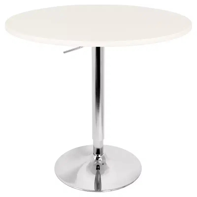 Table de bar contemporaine à hauteur réglable, plateau en bois et piètement chromé