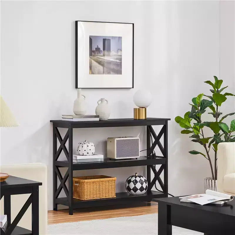 Table console en bois à 3 niveaux avec prise de courant pour entrée