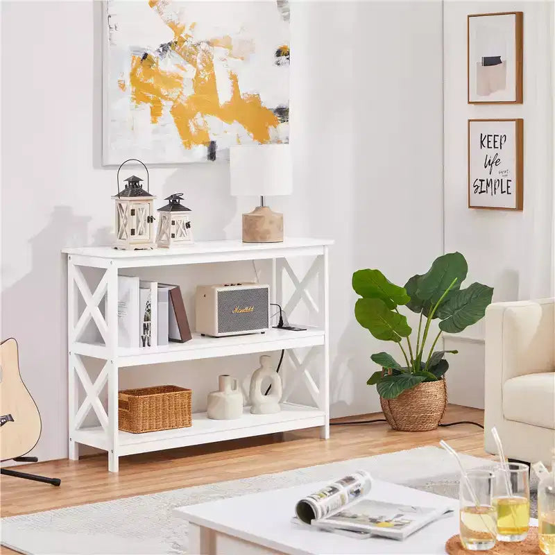 Table console en bois à 3 niveaux avec prise de courant pour entrée
