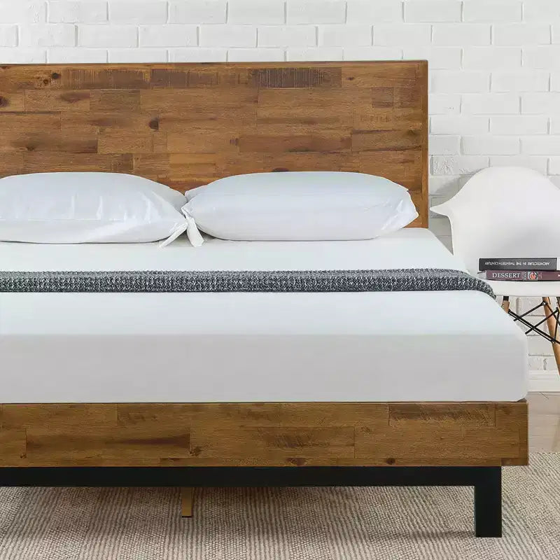 Lit plateforme en bois avec tête de lit réglable Marron