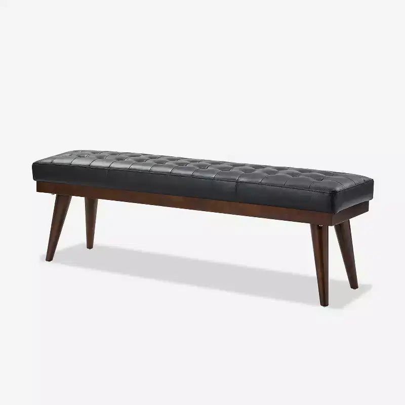 Banc de chambre en cuir véritable style moderne du milieu du siècle